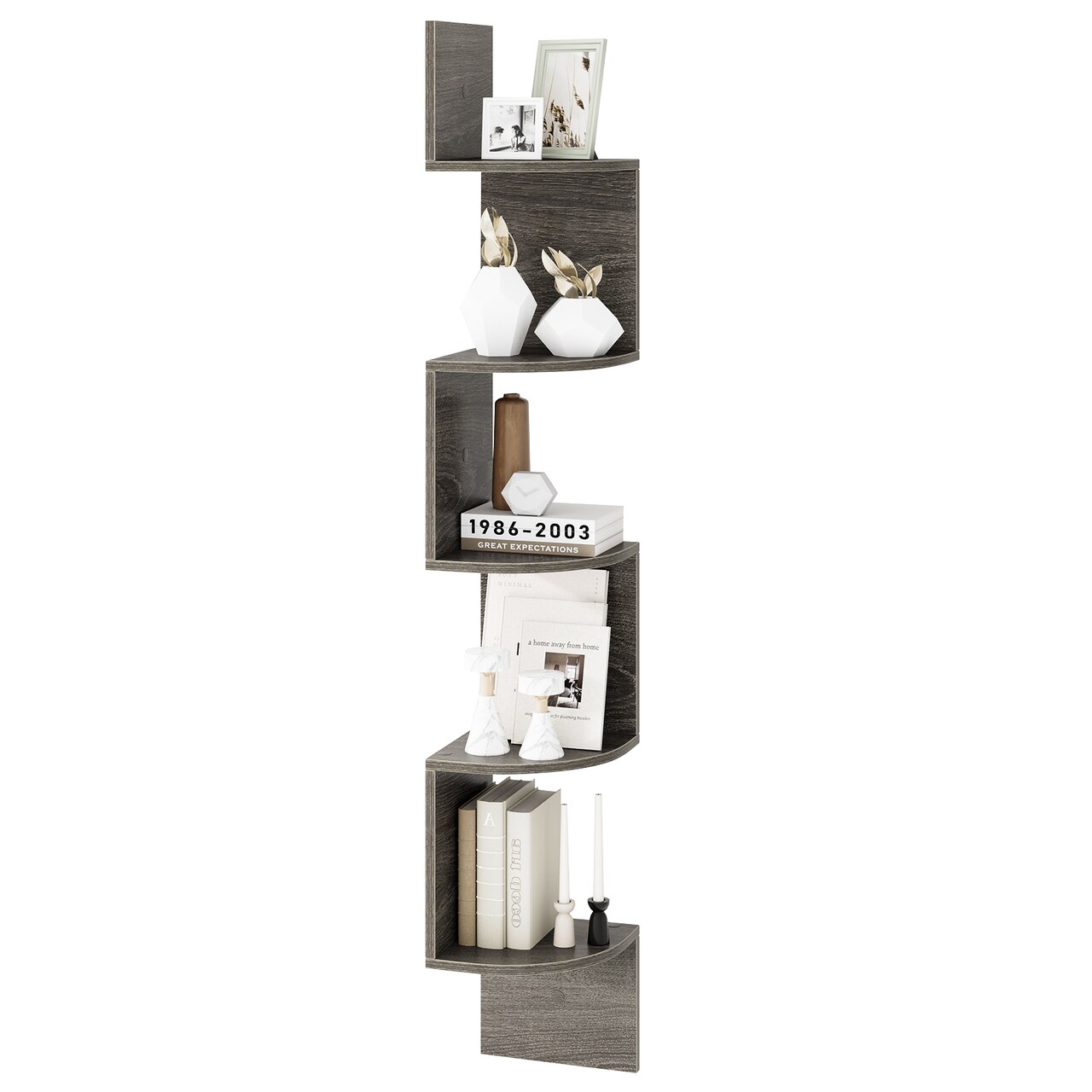 Space-Saving 5-Tier Corner Shelf Wall Mounted Bookshelf with Storage Solution